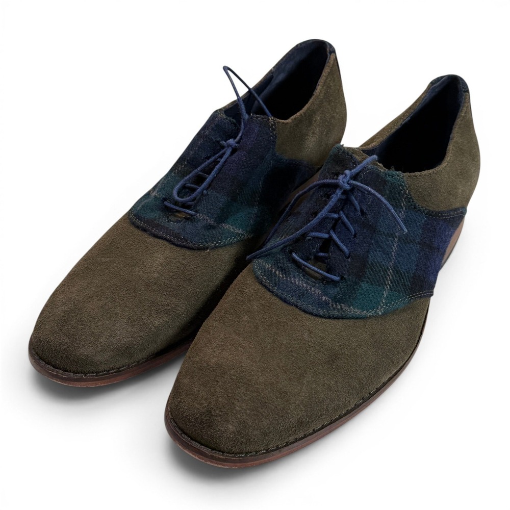 Cole Haan Mens Air Colton Saddle Shoes Mens 12 Olive Suede Black Watch Plaid